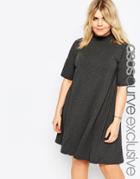 Asos Curve T-shirt Swing Dress With High Neck - Charcoal