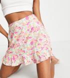 Miss Selfridge Petite Ruffle Hem Mini Skirt In Pink Cluster Floral