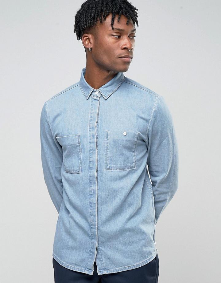 Bethnals Steve Chest Pocket Shirt In Light Blue - Blue