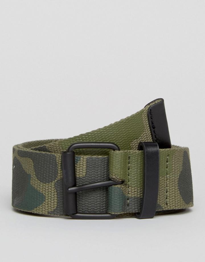 Asos Camo Belt With Black Coated Buckle - Green