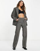 Topshop Straight Tailored Check Pant In Brown