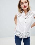 Mango Broderie Peplum Shirt In White - White