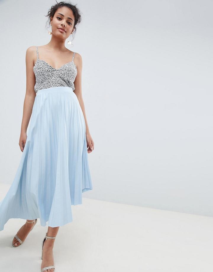 Asos Design Asymmetric Hem Pleated Midi Skirt In Scuba - Blue