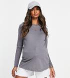 Asos Design Maternity Ultimate T-shirt With Long Sleeve In Organic Cotton Blend In Shark Gray