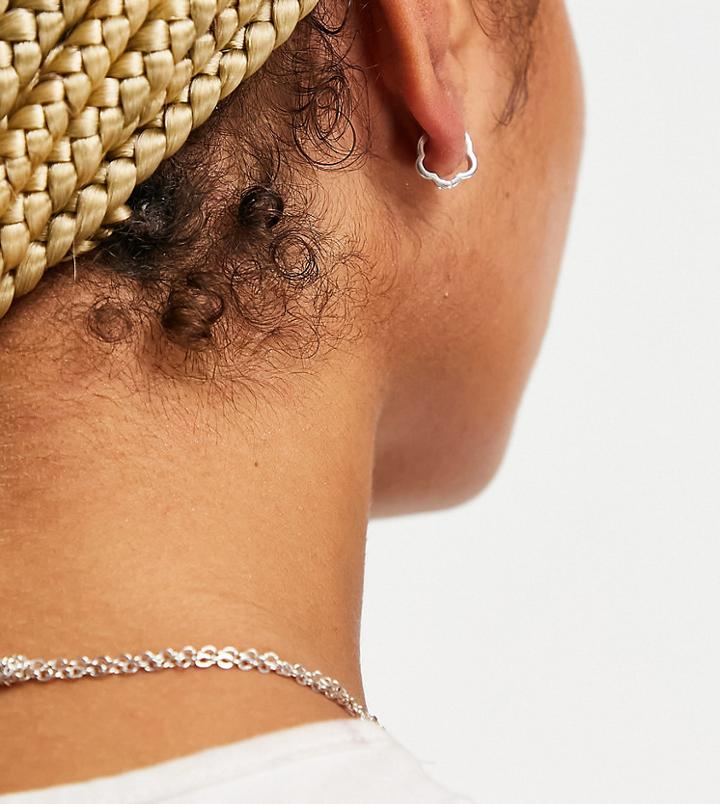 Asos Design Sterling Silver Hinge Hoop Earrings In Flower Shape