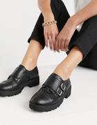 London Rebel Chunky Double Monk Shoes-black