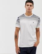 Original Penguin Icon Logo Graduated Stripe T-shirt In White - White