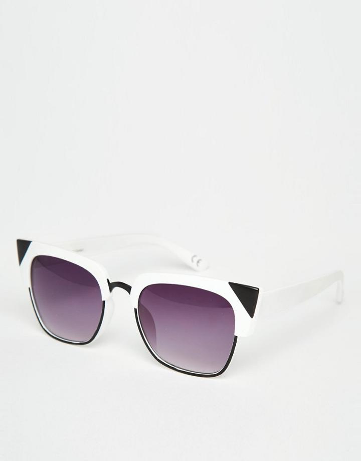Asos Cat Eye Sunglasses In Mono With Metal Corner Detail - Multi