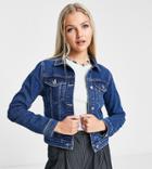 Collusion Shrunken Denim Jacket With Contrast Stitch In Blue Wash
