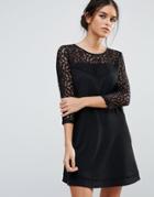 Amy Lynn 3/4 Sleeve Lace Shift Dress - Black