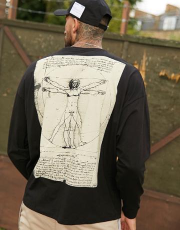 Asos Design Da Vinci Oversized Long Sleeve T-shirt With Back Print
