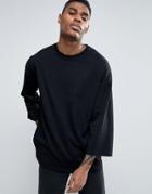 Asos Oversized Long Sleeve T-shirt With Wide Sleeve In Black - Black