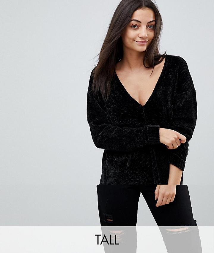 Noisy May Tall Knitted V Neck Sweater - Black