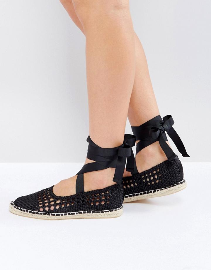 Asos Jarrow Woven Tie Leg Espadrilles - Black