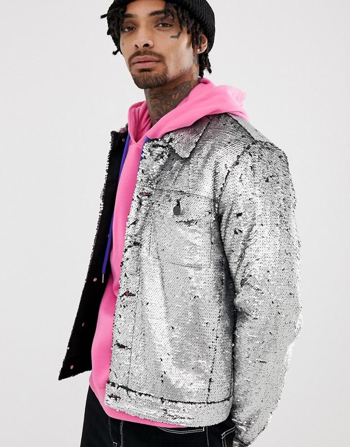 Asos Design Festival Western Sequin Jacket In Silver