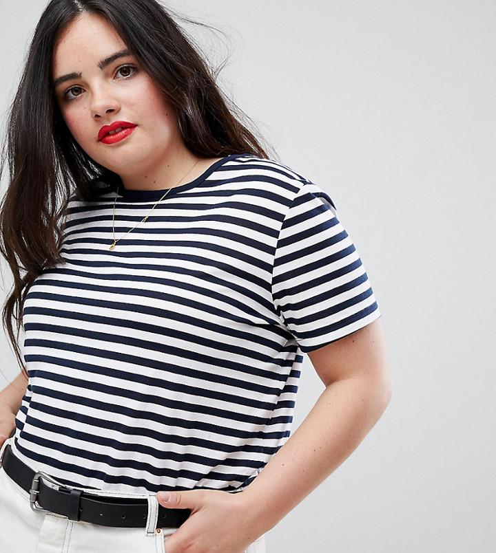 Asos Design Curve Stripe Crew Neck T-shirt - Multi
