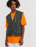 Brooklyn Supply Co Utility Vest With Pockets In Khaki-green
