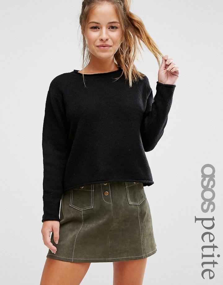 Asos Petite Cropped Sweater With Rolled Edge Detail In Fluffy Yarn - B