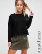 Asos Petite Cropped Sweater With Rolled Edge Detail In Fluffy Yarn - B