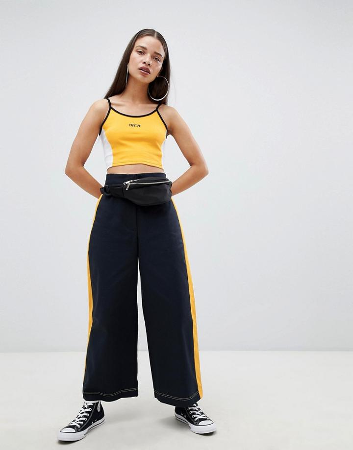 The Ragged Priest Cropped Skater Pants With Side Stripe - Black