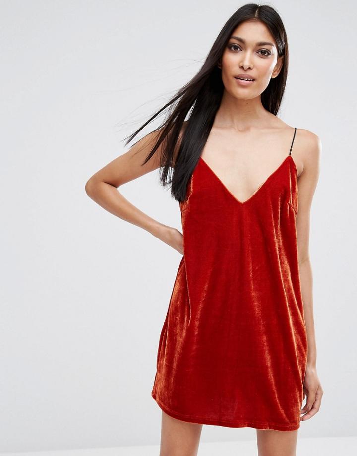 Missguided Velvet Shift Cami Dress - Orange