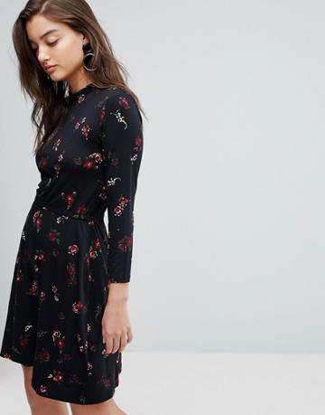 Warehouse Snowdrop Print Dress - Black