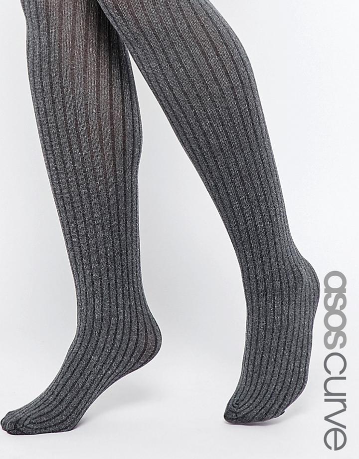 Asos Curve Gray Marl Rib Tights - Gray