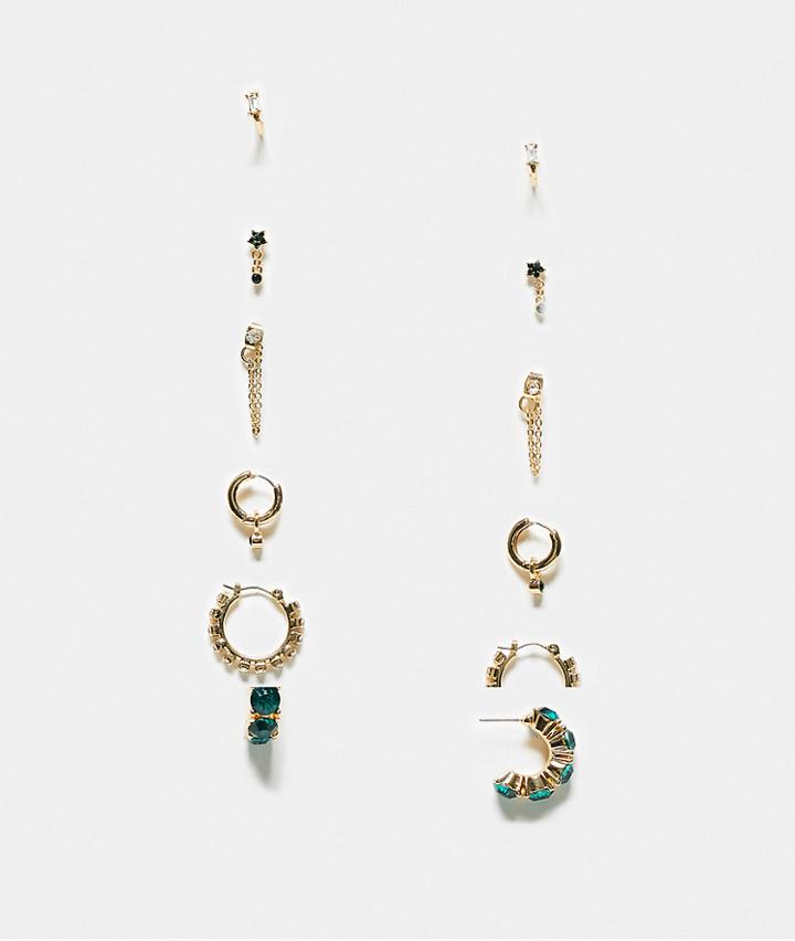 Aldo Jeria Pack Of 6 Earrings In Gold And Green