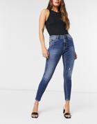 Stradivarius High Waist Skinny Jean In Dark Wash-blue