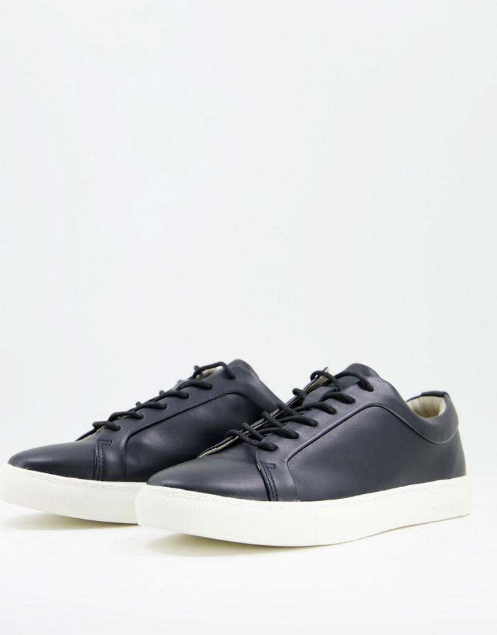 Jack & Jones Premium Faux Leather Sneakers In Black