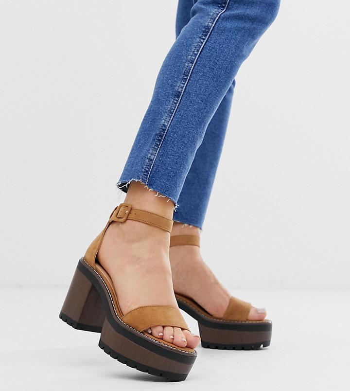 Glamorous Exclusive Tan Chunky Two Part Sandals