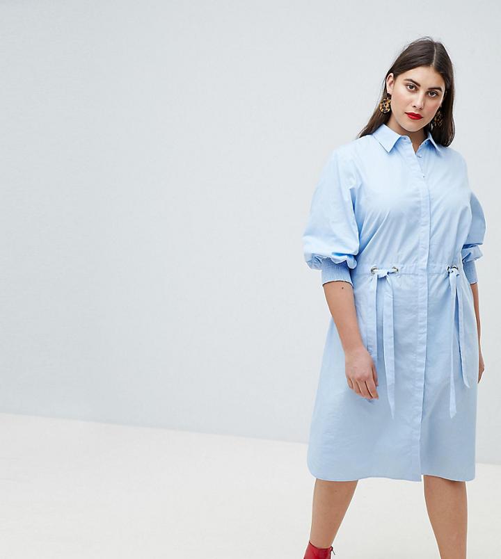 Lost Ink Plus Shirt Dress With Tie Waist Detail - Blue
