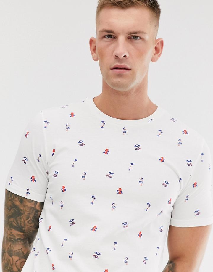 Jack & Jones Originals T-shirt In All Over Print In White - White