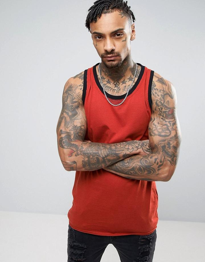 Asos Skater Tank With Contrast Neck And Hem - Brown