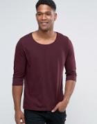 Asos 3/4 Sleeve T-shirt With Scoop Neck In Oxblood - Red