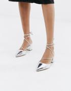 Raid Honor Silver Ankle Tie Heeled Shoes-black