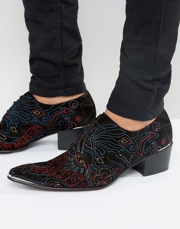 Jeffery West Sylvian Embroidered Suede Derby Shoes - Black