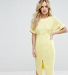 Asos Petite Smart Woven Midi Dress With V Back And Split Front - Yellow