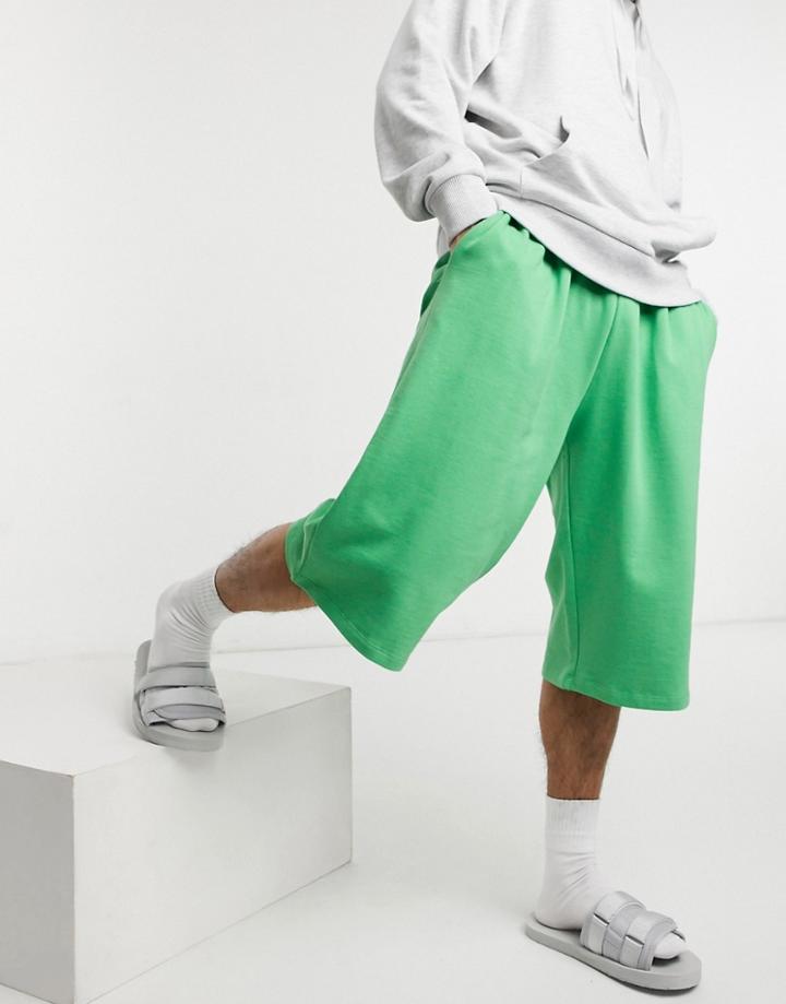 Asos Design Oversized Longer Length Jersey Shorts In Bright Green