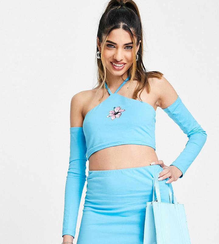 Collusion Micro Jersey Low Rise Mini Skirt In Aqua - Part Of A Set-blue