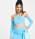 Collusion Micro Jersey Low Rise Mini Skirt In Aqua - Part Of A Set-blue