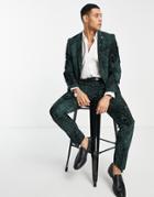 Twisted Tailor Pavo Skinny Suit Jacket In Bottle Green With Peacock Flocking
