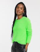 Weekday Cherish Fluffy Round Neck Sweater In Neon Green