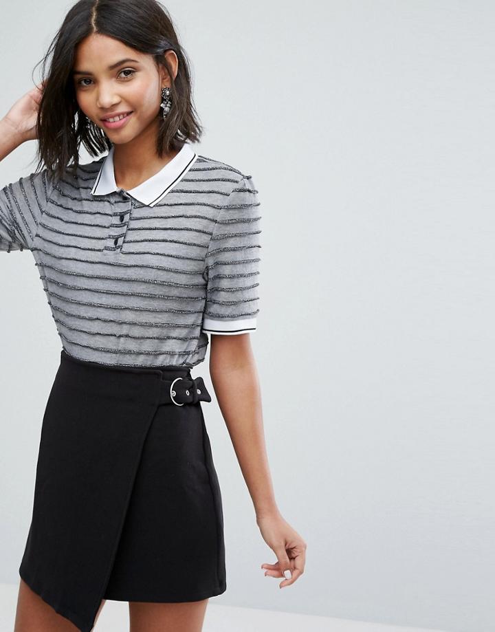 Sister Jane Polo Top In Metallic Rib - Gray