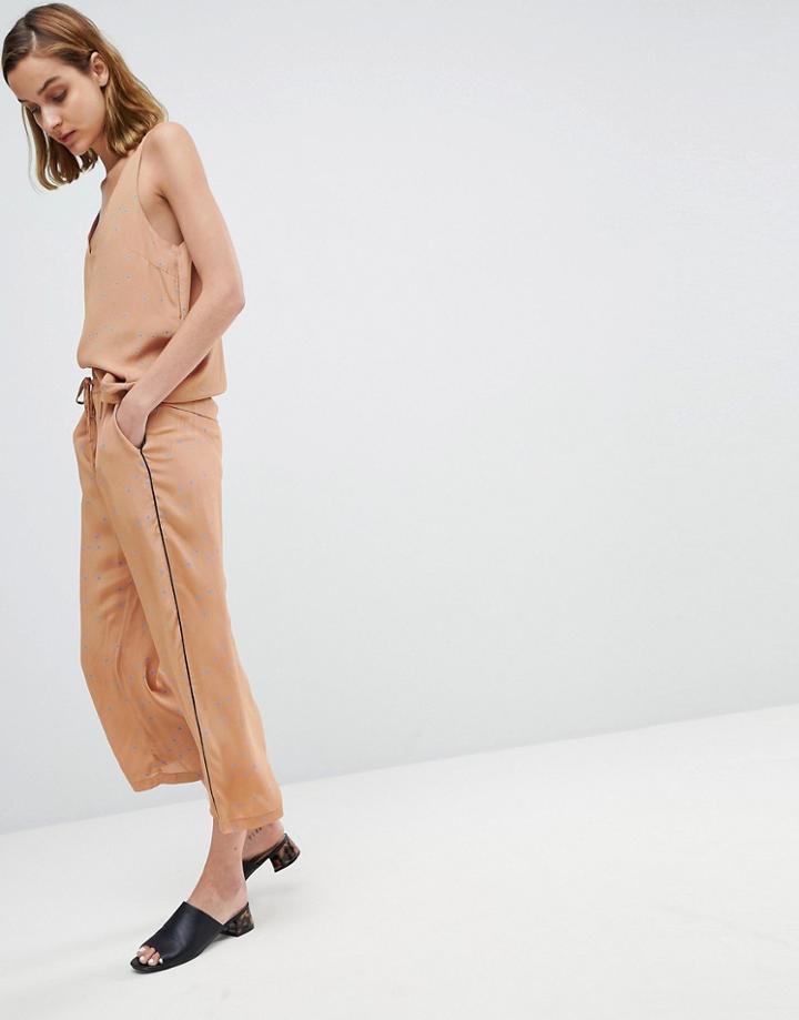 Moss Copenhagen Wide Leg Pants In Spot With Contrast Piping Two-piece-tan