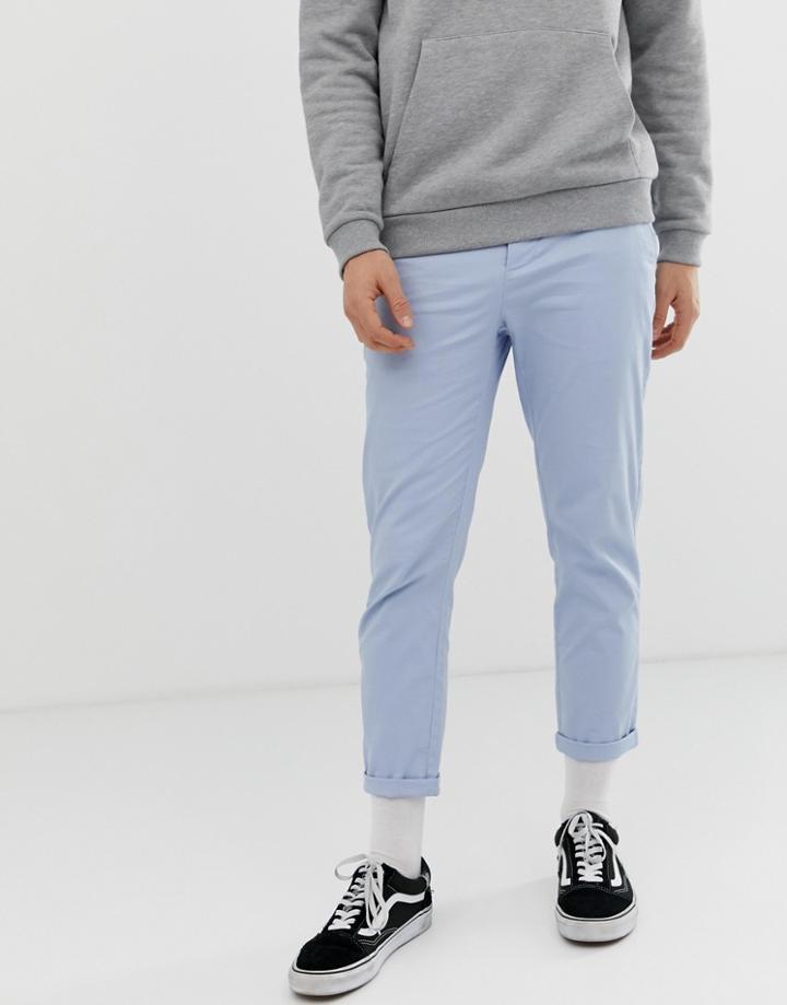 Asos Design Slim Cropped Chinos In Pastel Blue