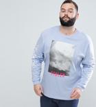 Asos Design Plus Relaxed Long Sleeve T-shirt With Photographic And Sleeve Print - Blue