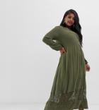 Junarose Textured Maxi Dress With Lace Detail-green