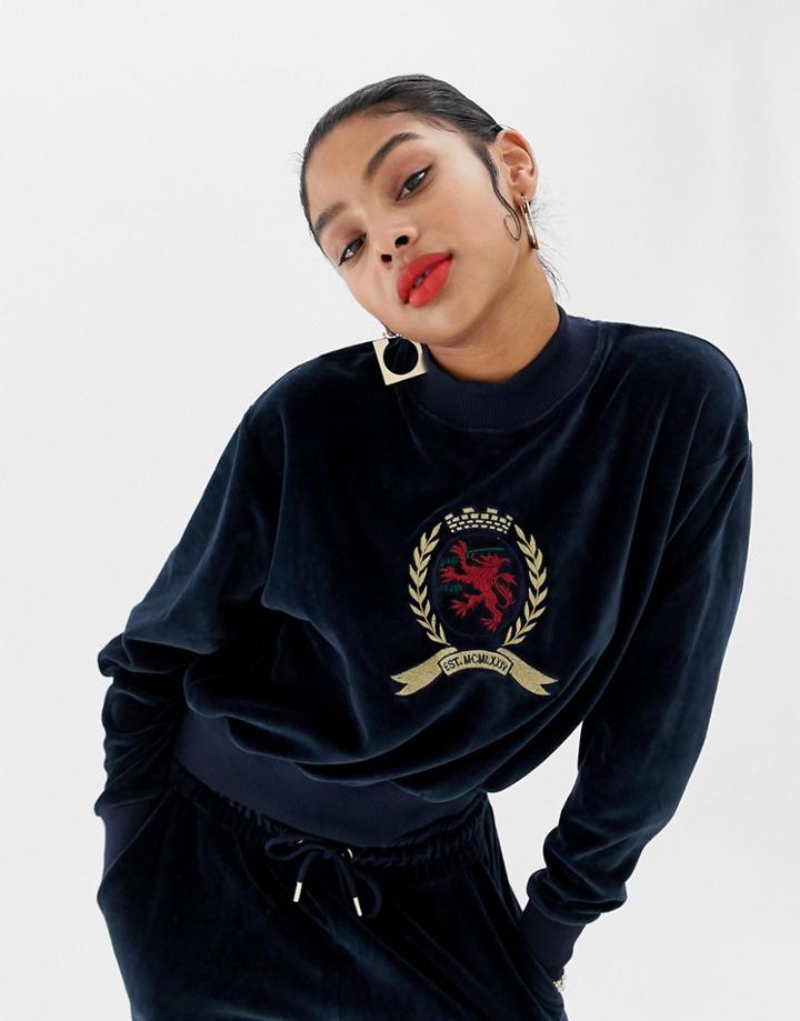Tommy Jeans Capsule Crest Logo Velvet Sweatshirt - Blue