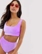 Asos Design Fuller Bust Mix And Match Velvet Supportive Crop Bikini Top Dd-g In Lilac - Purple